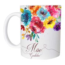 Caneca Cerâmica 325ML Mãe Gratidão Floral Colorido