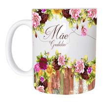 Caneca Cerâmica 325ML Mãe Gratidão Floral Colorido Rústico