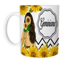 Caneca Cerâmica 325ML Signo Gêmeos Floral Girassol