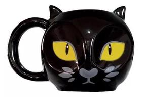 Caneca Cerâmica Artesanal Gato Preto 3D Esmaltada