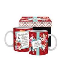 Caneca Cerâmica Avó Querida Floral Vermelho