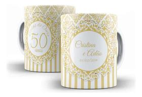 Caneca Cerâmica Bodas De Ouro Nome Chique Simples Casal 2043