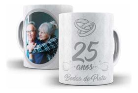 Caneca Cerâmica Bodas Prata Personalizado Foto 25 Anos 2053 - Los Kanequeiros