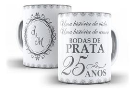 Caneca Cerâmica Bodas Prata Presente Personalizado 2050 - Los Kanequeiros