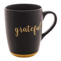 Caneca Cerâmica Bon Gourmet Grateful Preto E Amarelo 340ml