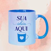 Caneca ceramica branca c/alca/int. azul light 325ml Caneca ceramica branca c/alca/int. azul light 325ml