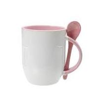 Caneca Cerâmica C Alça e Colher Cônica Rosa 325ml Caneca Cerâmica C Alça e Colher Cônica Rosa 325ml