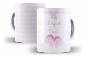 Caneca Cerâmica Cegonha Bebê Cheguei Vovó Rosa Fofo 1706