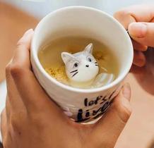 Caneca Cerâmica Com Gato Fofo 3d Xícara Café Leite Chá