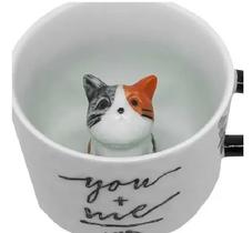 Caneca Cerâmica Com Gato Fofo 3d Xícara Café Leite Chá