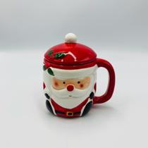 Caneca Cerâmica com Tampa Cara Noel - 200ml