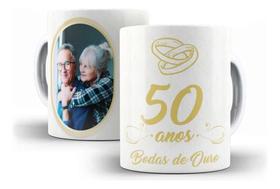 Caneca Cerâmica Foto Bodas Ouro 50 Anos Renovação Votos 2047