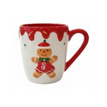 Caneca ceramica ginger com alça vermelha 10cm cromus