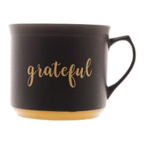 Caneca Cerâmica Grateful Preto Matt/Amarelo 660ml