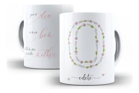 Caneca Cerâmica Letra Nome Floral Personalizada Flores