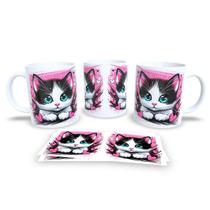 Caneca Cerâmica Personalizada Gato / Gatinho Branco e Preto / Frajola - Modelo 785275