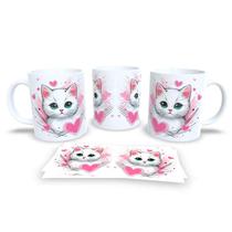 Caneca Cerâmica Personalizada Gato / Gatinho Branco - Modelo 785265