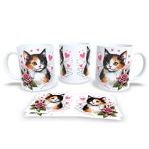 Caneca Cerâmica Personalizada Gato / Gatinho Tricolor - Modelo 785304 - Ararense