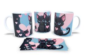 Caneca Cerâmica Personalizada Gato Gatinhos Preto - Modelo 785031 - Ararense