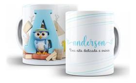 Caneca Cerâmica Personalizada Nome Professor Coruja Letra