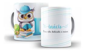 Caneca Cerâmica Personalizada Nome Professor Coruja Letra
