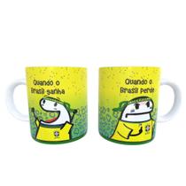 Caneca cerâmica Quando o Brasil ganha ... Quando o Brasil perde! verde e amarelo