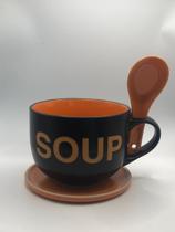 Caneca ceramica sopa pt/laranja colher 470 ml