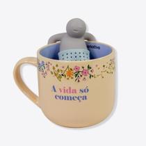 Caneca Chá Cerâmica com Infusor 350ml Floral - Zonacriativa Caneca Chá Cerâmica com Infusor 350ml Floral - Zonacriativa
