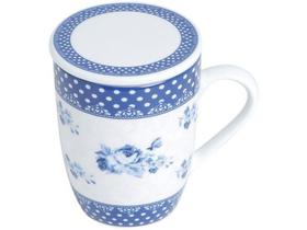 Caneca Chá e Café com Tampa e Filtro Porcelana - Azul e Branca 310ml Lyor Super White Elsa