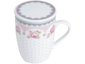 Caneca Chá e Café com Tampa e Filtro Porcelana - Rosa e Branca 310ml Lyor Super White Rose Caneca Chá e Café com Tampa e Filtro Porcelana - Rosa e Branca 310ml Lyor Super White Rose