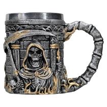 Caneca Chopp Cerveja Morte Inox Resina Prata E Dourado 300ml