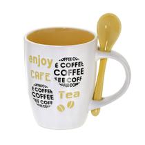 Caneca Coffee com colher 325ml Amarelo e branco 12cm - Espressione
