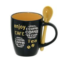 Caneca Coffee com colher 325ml Amarelo e preto 12cm - Espressione