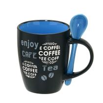 Caneca Coffee com colher 325ml Azul e preto 12cm - Espressione