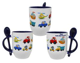 Caneca Colher Azul Personalizada Animais Carrinho Automóvel Caneca Colher Azul Personalizada Animais Carrinho Automóvel