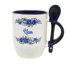 Caneca Colher Floral Azul Presente Amigo, Filho, Marido, Avô Caneca Colher Floral Azul Presente Amigo, Filho, Marido, Avô
