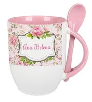 Caneca Colher Rosa Floral Rosas Personalizada Mãe, Amiga, Avó, Amiga Caneca Colher Rosa Floral Rosas Personalizada Mãe, Amiga, Avó, Amiga