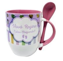 Caneca Colher Rosa Personalizada Mimo Vovó Estou Chegando