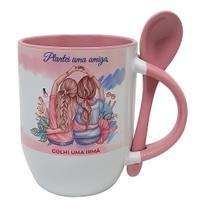 Caneca Colher Rosa Presente Plantei Uma Amiga Colhi Uma Irmã