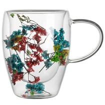 Caneca colorida de vidro floral de parede dupla 350ml