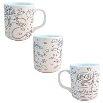Caneca Colorir Pinta Repinta Porcelana com Desenhos Sortidos para Adultos e Crianças