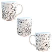 Caneca Colorir Pinta Repinta Porcelana com Desenhos Sortidos para Adultos e Crianças