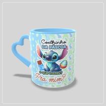 Caneca com Alça de Coração Azul Stitch Páscoa