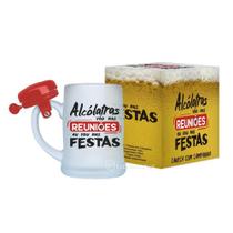 Caneca Com Campainha 400ml Chopp Personalizada "Alcólatras Vão Nas Reuniões Eu Vou Nas Festas" BM109