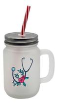 Caneca Com Canudo Mason Jars Jarra Medicina Médica