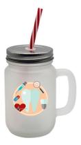 Caneca Com Canudo Mason Jars Jarra Odonto Dentista