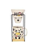 Caneca Com Coador em Porcelana + Suporte Ferro Vaquinha