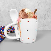 Caneca Com Colher 300 ml Branca Poa
