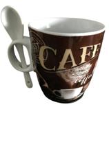 Caneca com Colher Cerâmica Coffee Marrom Escuro Cafe Original 240ml