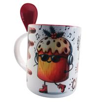 Caneca com colher decorativa Gente que ama Chocotone com chaveiro